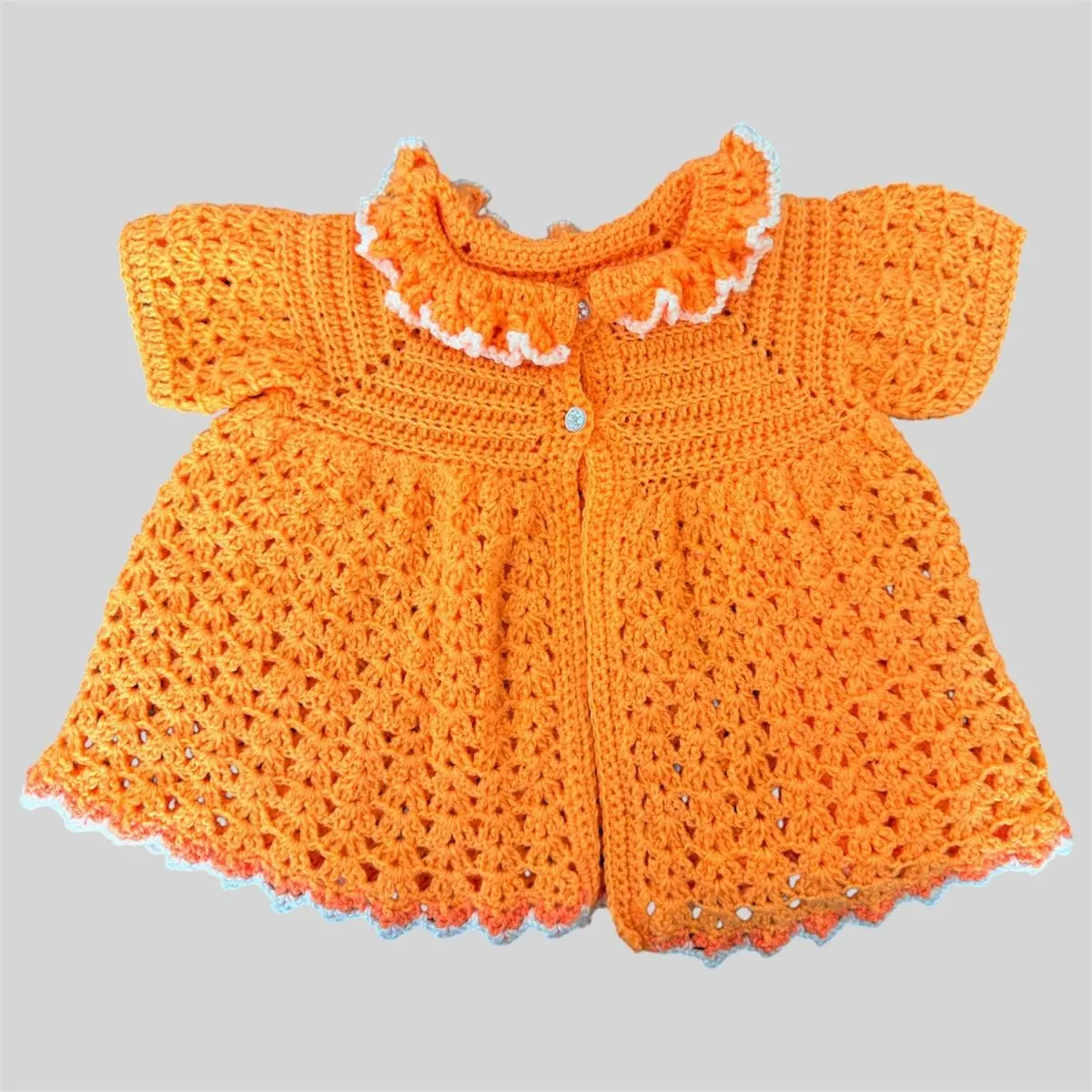 Abrigo Naranja de Manga Corta para Bebé de 3 a 6 Meses – Tejido a Mano