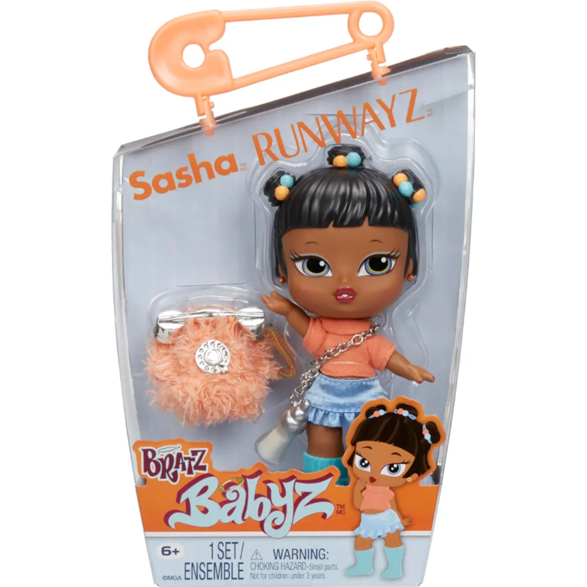 Muñeca Bratz Babyz Sasha Runwayz con bolso fashion y accesorios coleccionables