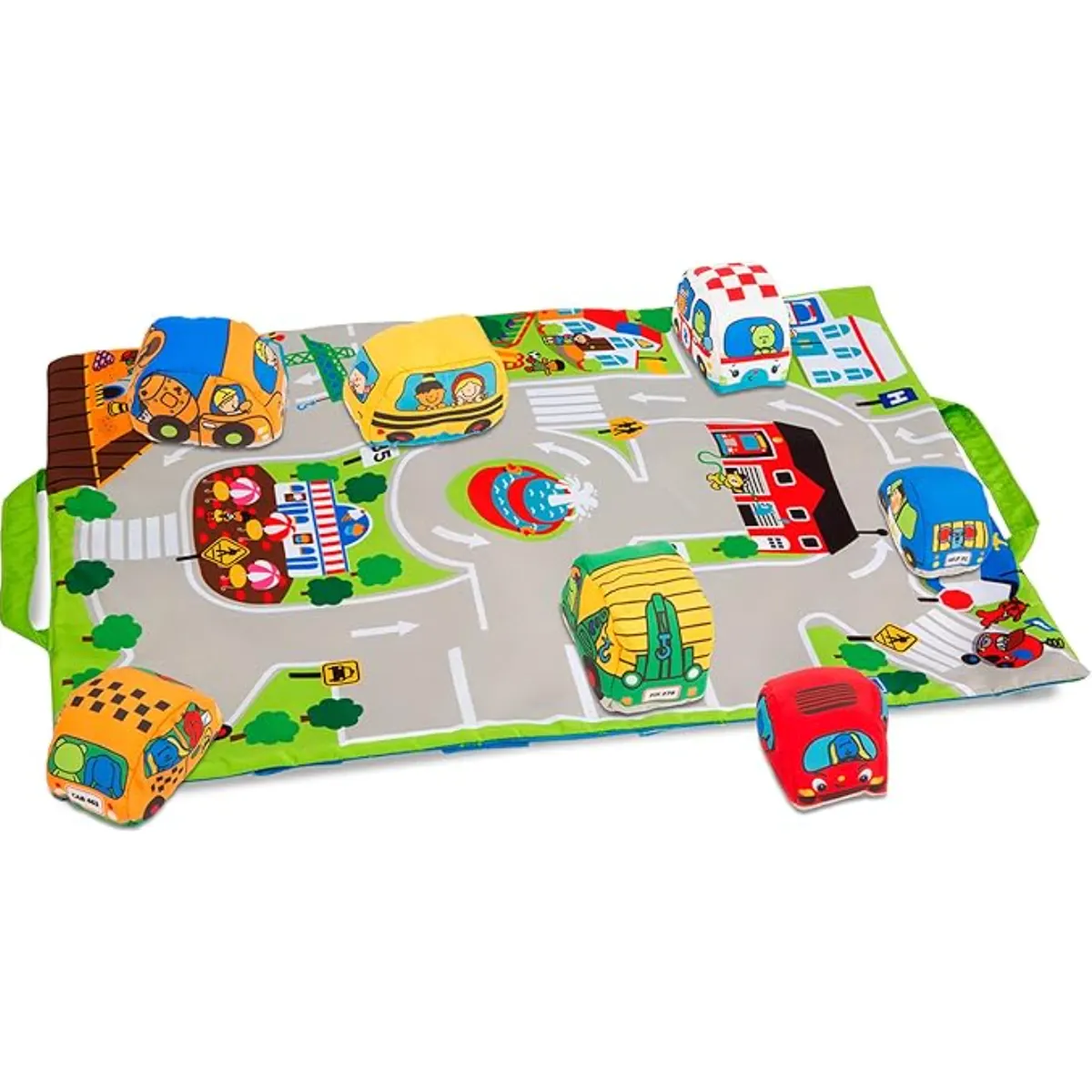 Alfombra portátil de ciudad Melissa and Doug K’s Kids con vehículos suaves y sensoriales para bebé